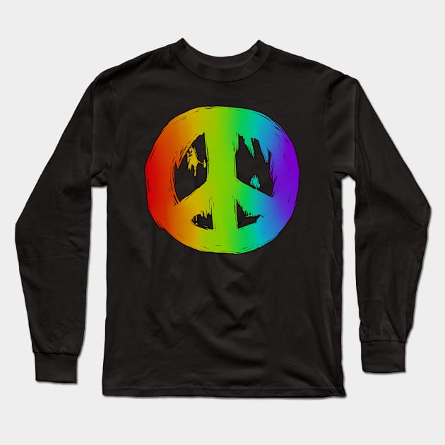 Ragged Peace Sign Rainbow Long Sleeve T-Shirt by jitterteez